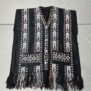 Cultural Vest Women M/L Tribal Ethnic Print Pattern Fringe Detail Colorful Woven